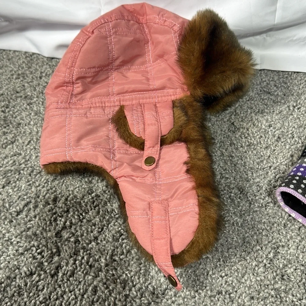 Mossimo Supply Co Pink W Fur & Bula Purple and Black Beanie Hat Youth OSFM